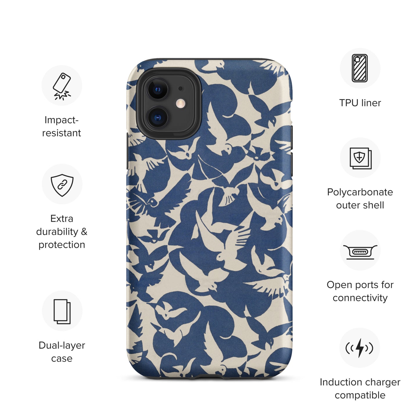 Pigeons in Rijksmuseum White and Blue Pattern - Tough iPhone case