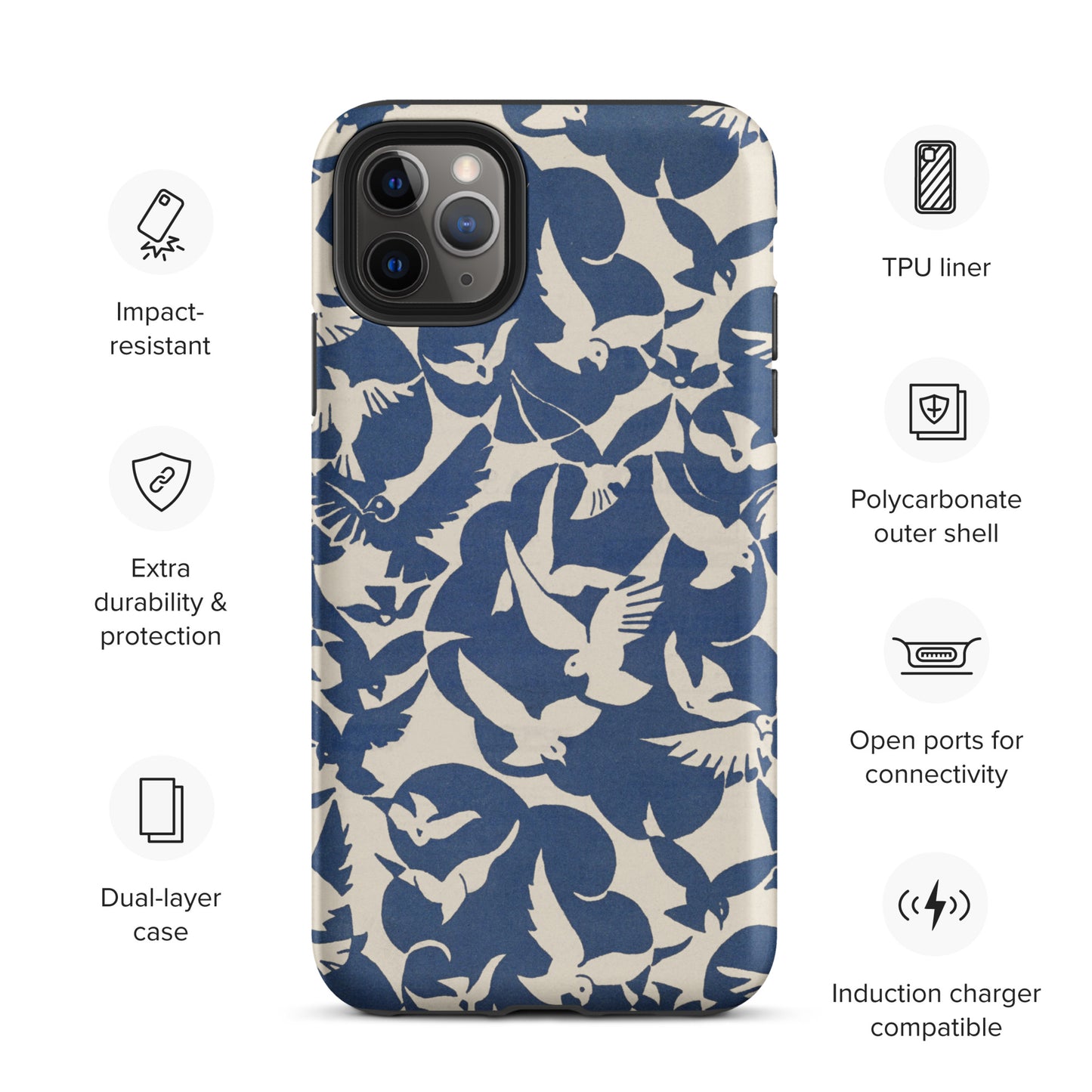 Pigeons in Rijksmuseum White and Blue Pattern - Tough iPhone case